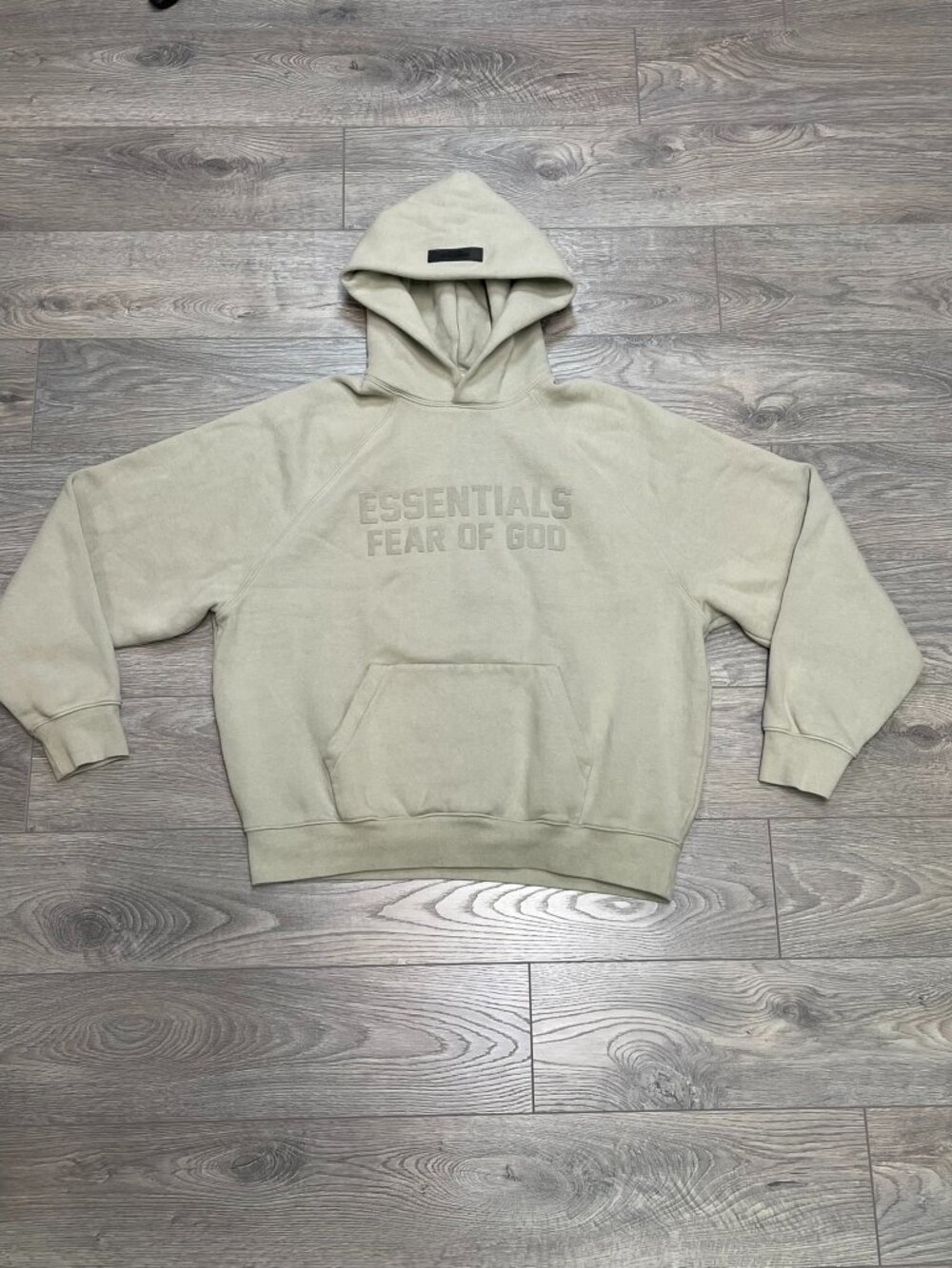 Fear of God Essentials Hoodie Tan Beige Raised Center Front Logo Pullover S